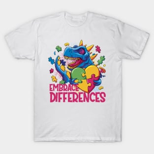 Autism Awareness Dinosaur Design for Love and Acceptance Embrace Differences T-Shirt